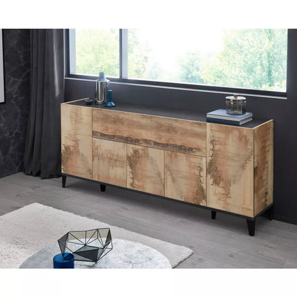 UNICORN Sideboard wall unit modern high-gloss white light brown dark gray Width 200 cm Depth 40 cm Height 82 cm