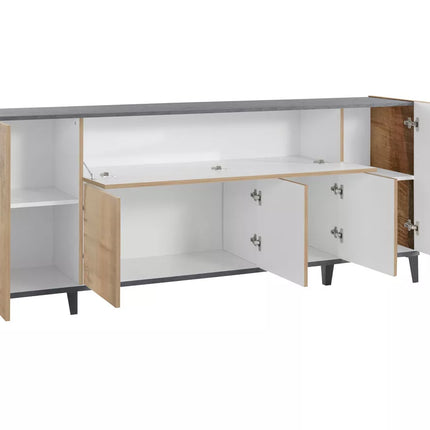 UNICORN Sideboard wall unit modern high-gloss white light brown dark gray Width 200 cm Depth 40 cm Height 82 cm