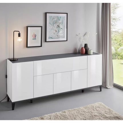 UNICORN Sideboard wall unit modern high-gloss white light brown dark gray Width 200 cm Depth 40 cm Height 82 cm