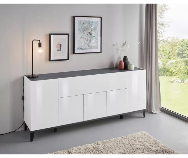 UNICORN Sideboard wall unit modern high-gloss white light brown dark gray Width 200 cm Depth 40 cm Height 82 cm