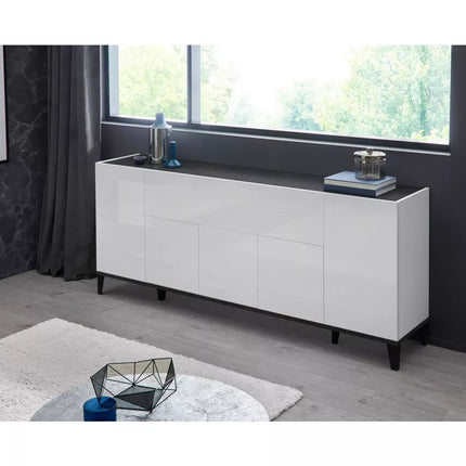 UNICORN Sideboard wall unit modern high-gloss white light brown dark gray Width 200 cm Depth 40 cm Height 82 cm