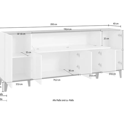UNICORN Sideboard wall unit modern high-gloss white light brown dark gray Width 200 cm Depth 40 cm Height 82 cm