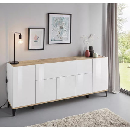 UNICORN Sideboard wall unit modern high-gloss white light brown dark gray Width 200 cm Depth 40 cm Height 82 cm