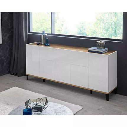 UNICORN Sideboard wall unit modern high-gloss white light brown dark gray Width 200 cm Depth 40 cm Height 82 cm