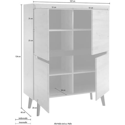 UNICORN Dresser wall unit rural modern oak light brown Width 107 cm Depth 40 cm Height 134 cm