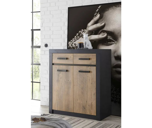 UNICORN Dresser wall unit rural modern brown matt black Width 92 cm Depth 42 cm Height 105 cm