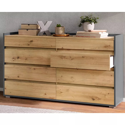 UNICORN Sideboard wall unit chest of drawers modern oak light brown gray Width 142 cm Depth 35 cm Height 80 cm