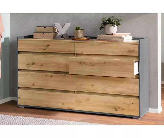 UNICORN Sideboard wall unit chest of drawers modern oak light brown gray Width 142 cm Depth 35 cm Height 80 cm