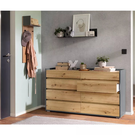 UNICORN Sideboard wall unit chest of drawers modern oak light brown gray Width 142 cm Depth 35 cm Height 80 cm