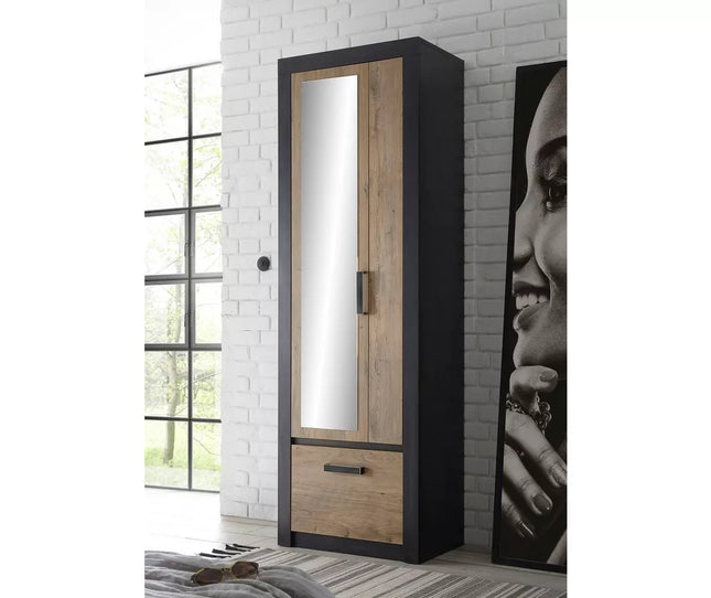 UNICORN Wardrobe modern oak brown matt black Width 65 cm Depth 42 cm Height 200 cm