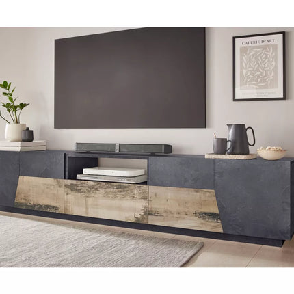 UNICORN TV furniture wall unit modern high-gloss white dark gray Width 220 cm Depth 43 cm Height 46 cm