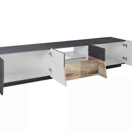 UNICORN TV furniture wall unit modern high-gloss white dark gray Width 220 cm Depth 43 cm Height 46 cm