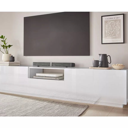 UNICORN TV furniture wall unit modern high-gloss white dark gray Width 220 cm Depth 43 cm Height 46 cm