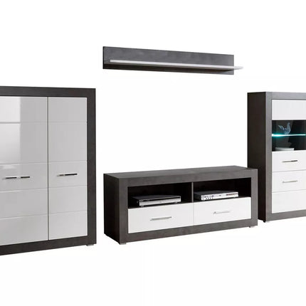UNICORN TV stand wall unit high-gloss white dark gray with mood lighting (set of 4)