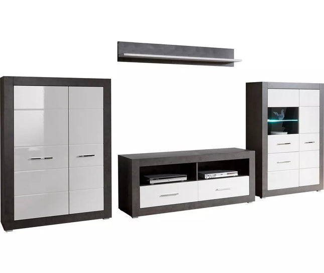 UNICORN TV stand wall unit high-gloss white dark gray with mood lighting (set of 4)