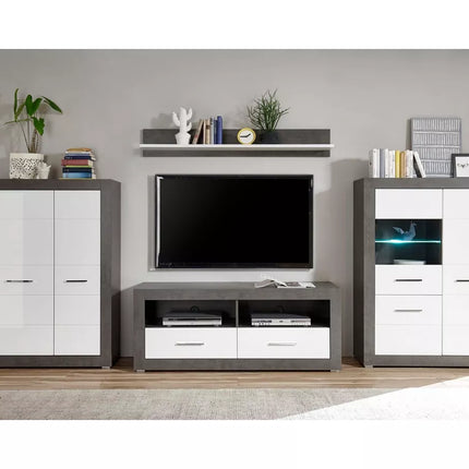 UNICORN TV stand wall unit high-gloss white dark gray with mood lighting (set of 4)