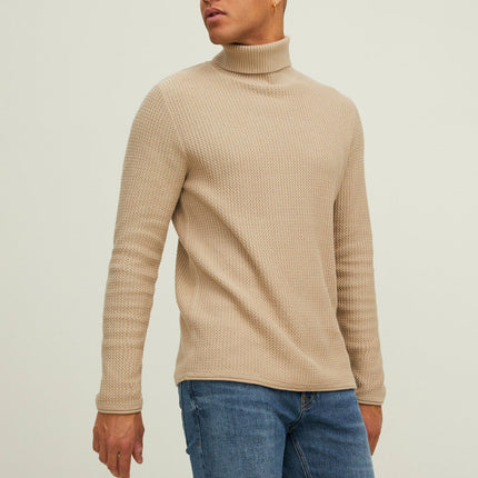 UNICORN men's knitted turtleneck sweater with a turtleneck, hoodie, funnel neck, beige, blue, xs, s, m, l, xl, xxl