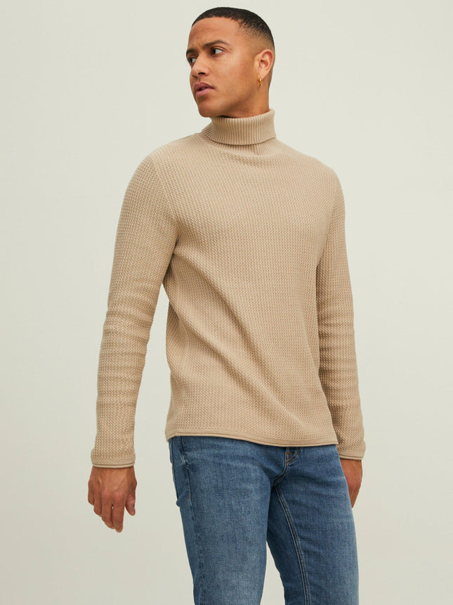 UNICORN men's knitted turtleneck sweater with a turtleneck, hoodie, funnel neck, beige, blue, xs, s, m, l, xl, xxl