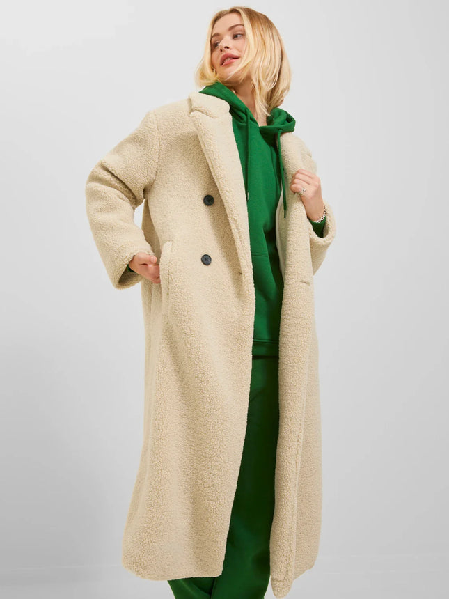 Dames jas wollig beige xs s m l xl