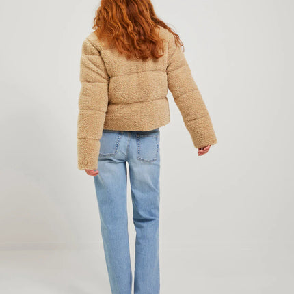 Dames jas wollig zwart beige xs s m l xl