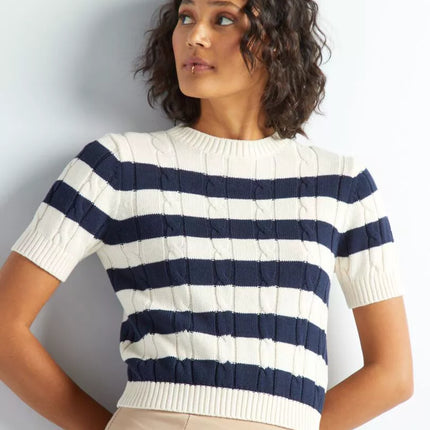 Dames trui gestreept blauw beige xxs xs s m