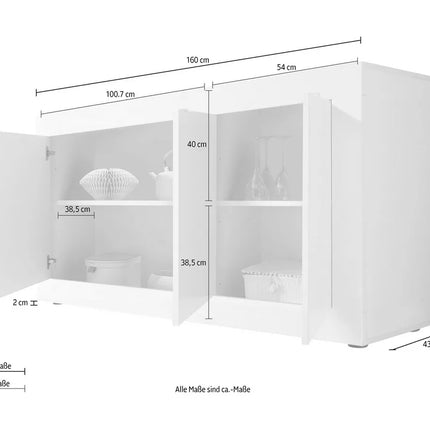 UNICORN Sideboard wall unit modern white black gray Width 160 cm Depth 43 cm Height 86 cm