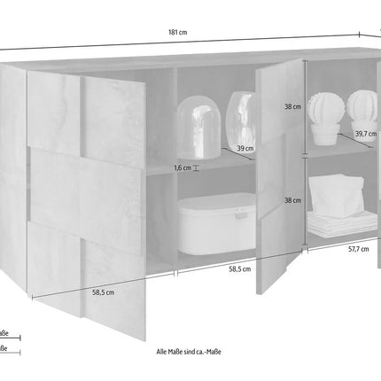 UNICORN Sideboard wall unit modern high-gloss white anthracite concrete gray ossido black oak light brown Width 181 cm Depth 42 cm Height 84 cm
