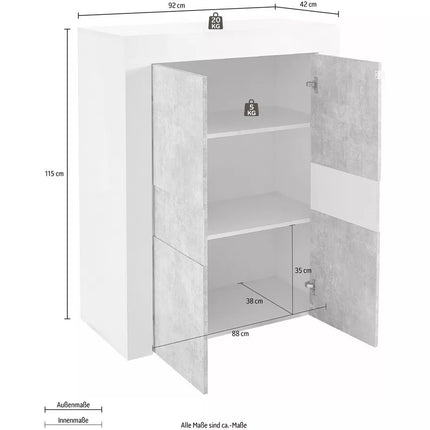 UNICORN Sideboard wall unit modern high-gloss white gray Width 92 cm