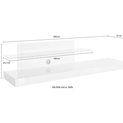 UNICORN TV furniture wall unit with glass high-gloss white 200 cm