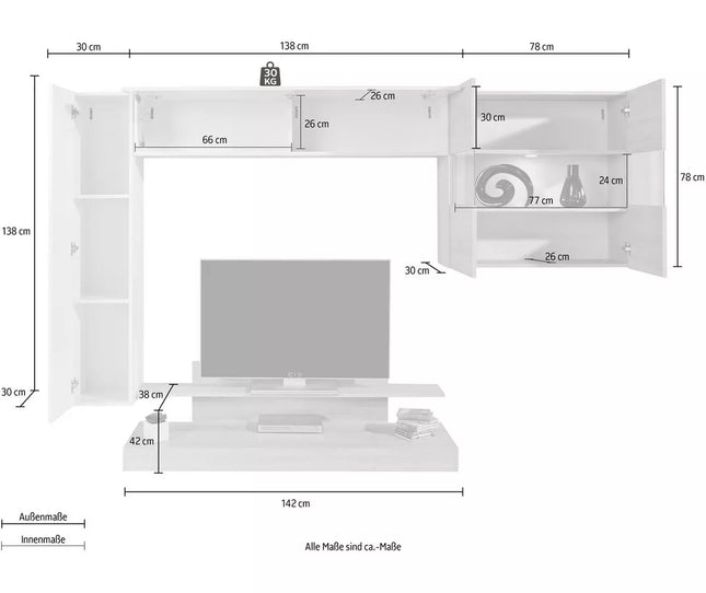 UNICORN TV stand wall unit modern gray (set of 4)