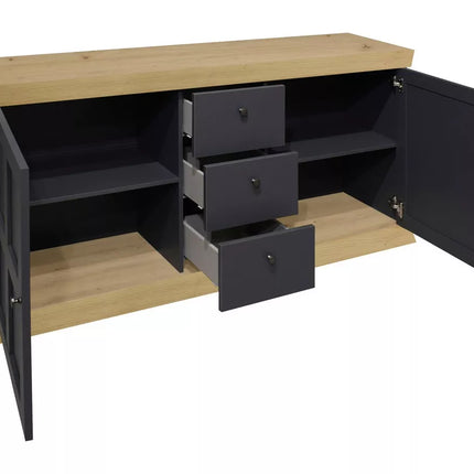 UNICORN Dresser wall unit country white matt anthracite light brown Width 167 cm Depth 44 cm Height 86 cm