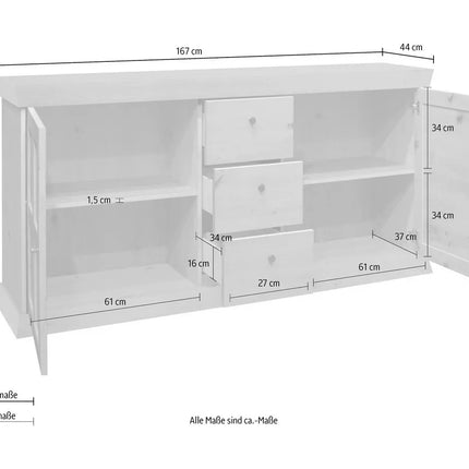 UNICORN Dresser wall unit country white matt anthracite light brown Width 167 cm Depth 44 cm Height 86 cm