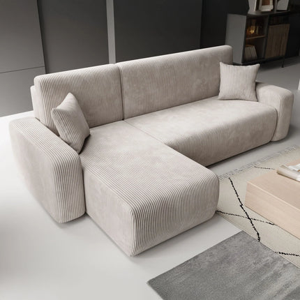 UNICORN Corner sofa 3-seater with chaise longue Ribbed fabric brown beige Width 244 cm Height 82 cm Depth 145 cm Seat height 38 cm Seat depth 50 cm
