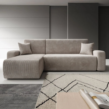 UNICORN Corner sofa 3-seater with chaise longue Ribbed fabric brown beige Width 244 cm Height 82 cm Depth 145 cm Seat height 38 cm Seat depth 50 cm