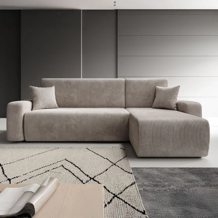 UNICORN 3-seater corner sofa with chaise longue Rib fabric beige brown