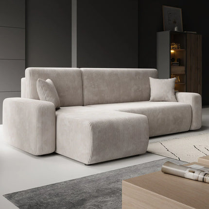 UNICORN Corner sofa 3-seater with chaise longue Ribbed fabric brown beige Width 244 cm Height 82 cm Depth 145 cm Seat height 38 cm Seat depth 50 cm