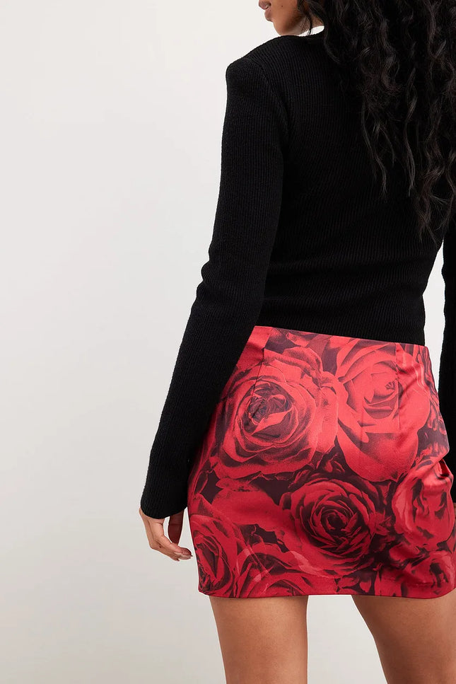 UNICORN Women's skirt rose pattern red xxs xs s m l xl xxl xxxl