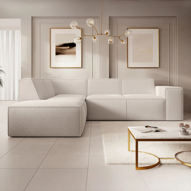 UNICORN Corner sofa 4-seater with chaise longue Teddy fabric beige Grey White