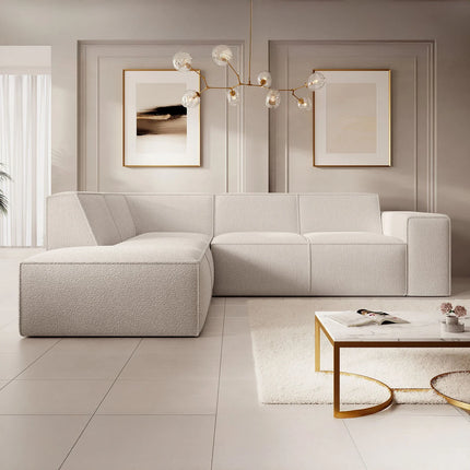 UNICORN Corner sofa 4-seater with chaise longue Teddy fabric gray beige white Width 261 cm Height 80 cm Depth 216 cm
