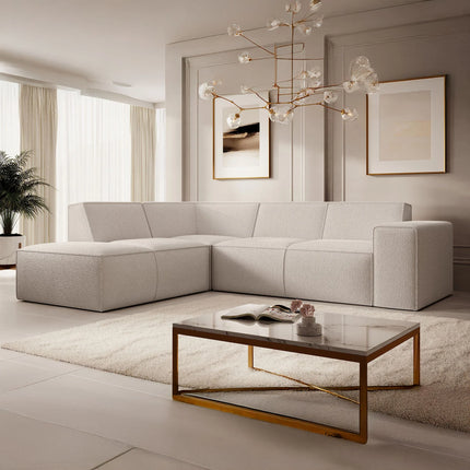 UNICORN Corner sofa 4-seater with chaise longue Teddy fabric beige Grey White