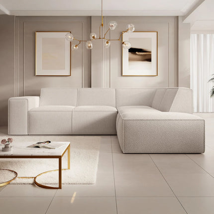UNICORN Corner sofa 4-seater with chaise longue Teddy fabric white beige gray Width 261 cm Height 80 cm Depth 216 cm