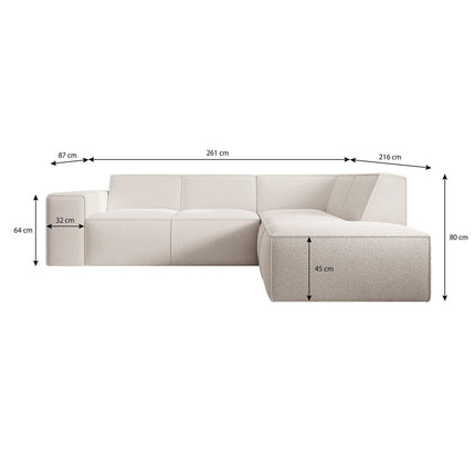 UNICORN Corner sofa 4-seater with chaise longue Teddy fabric white beige gray Width 261 cm Height 80 cm Depth 216 cm