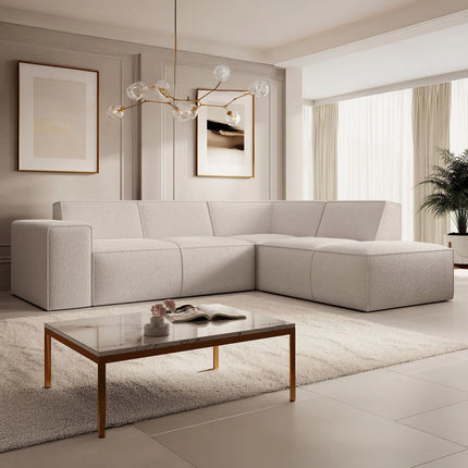 UNICORN Corner sofa 4-seater with chaise longue Teddy fabric beige Grey White
