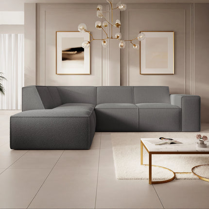 UNICORN Corner sofa 4-seater with chaise longue Teddy fabric white beige gray Width 261 cm Height 80 cm Depth 216 cm