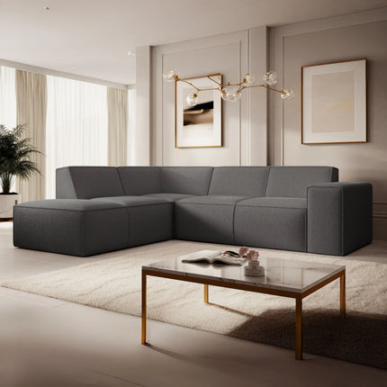 UNICORN Corner sofa 4-seater with chaise longue Teddy fabric white beige gray Width 261 cm Height 80 cm Depth 216 cm