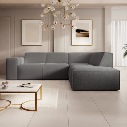UNICORN Corner sofa 4-seater with chaise longue Teddy fabric white beige gray