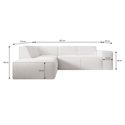 UNICORN Corner sofa 4-seater with chaise longue Teddy fabric white beige gray