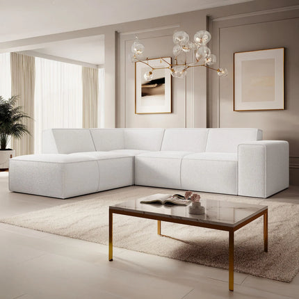 UNICORN Corner sofa 4-seater with chaise longue Teddy fabric white beige gray