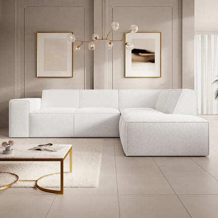 UNICORN Corner sofa 4-seater with chaise longue Teddy fabric white beige gray Width 261 cm Height 80 cm Depth 216 cm