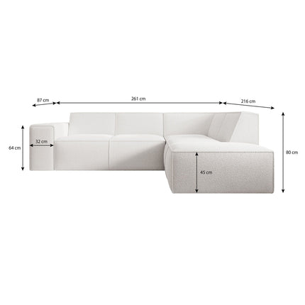 UNICORN Corner sofa 4-seater with chaise longue Teddy fabric white beige gray